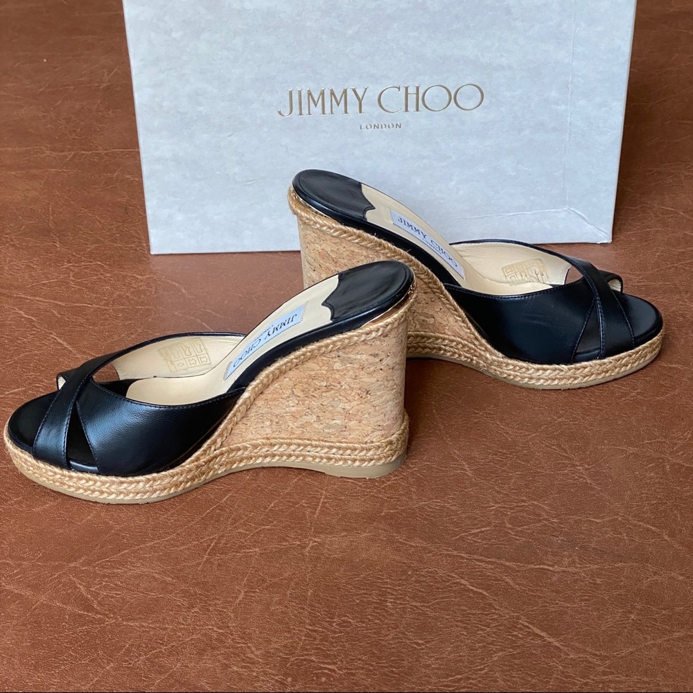 Jimmy Choo Almer Black Leather Wedges 36.5 - Picture 5 of 17